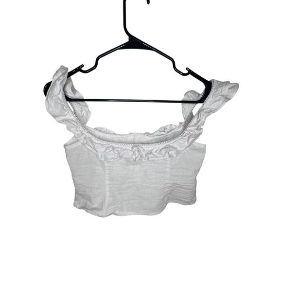 Princess Polly White Super Cropped Button Up Ruffled Tank Top - Picture 4 of 5